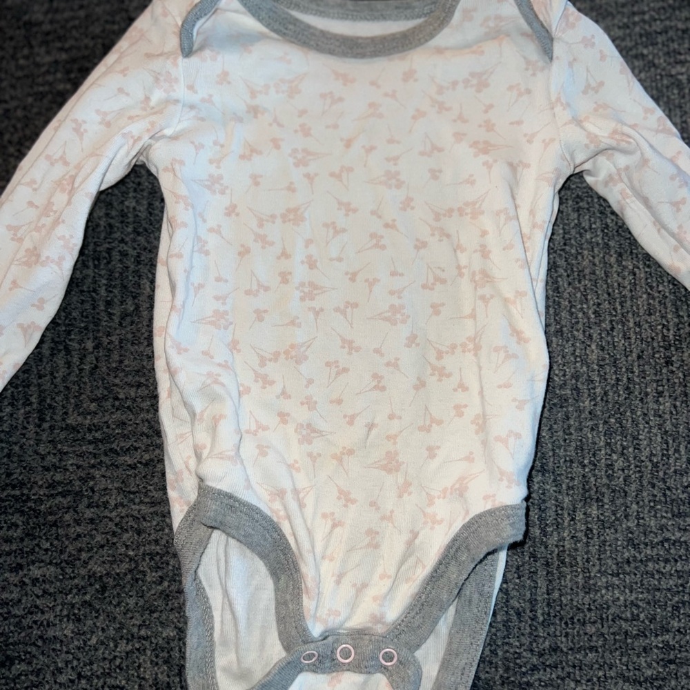 Burt's Bees Baby Gray and Pink Bodysuit with Snap Closures